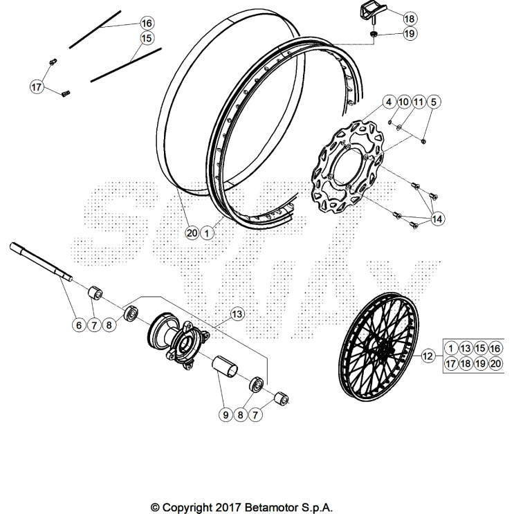 VUE ECLATEE ROUE AVANT BETA 125 4T NOIR 2025